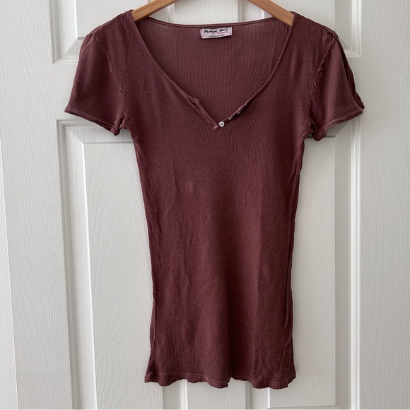 Michael Stars Dark Brown Short Sleeve T-Shirt One Size Fits Most Thin Cotton - Picture 1 of 12